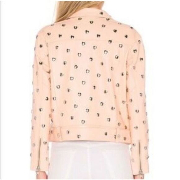 Lovers + friends pink studded heart moto leather jacket size S - Picture 3 of 16